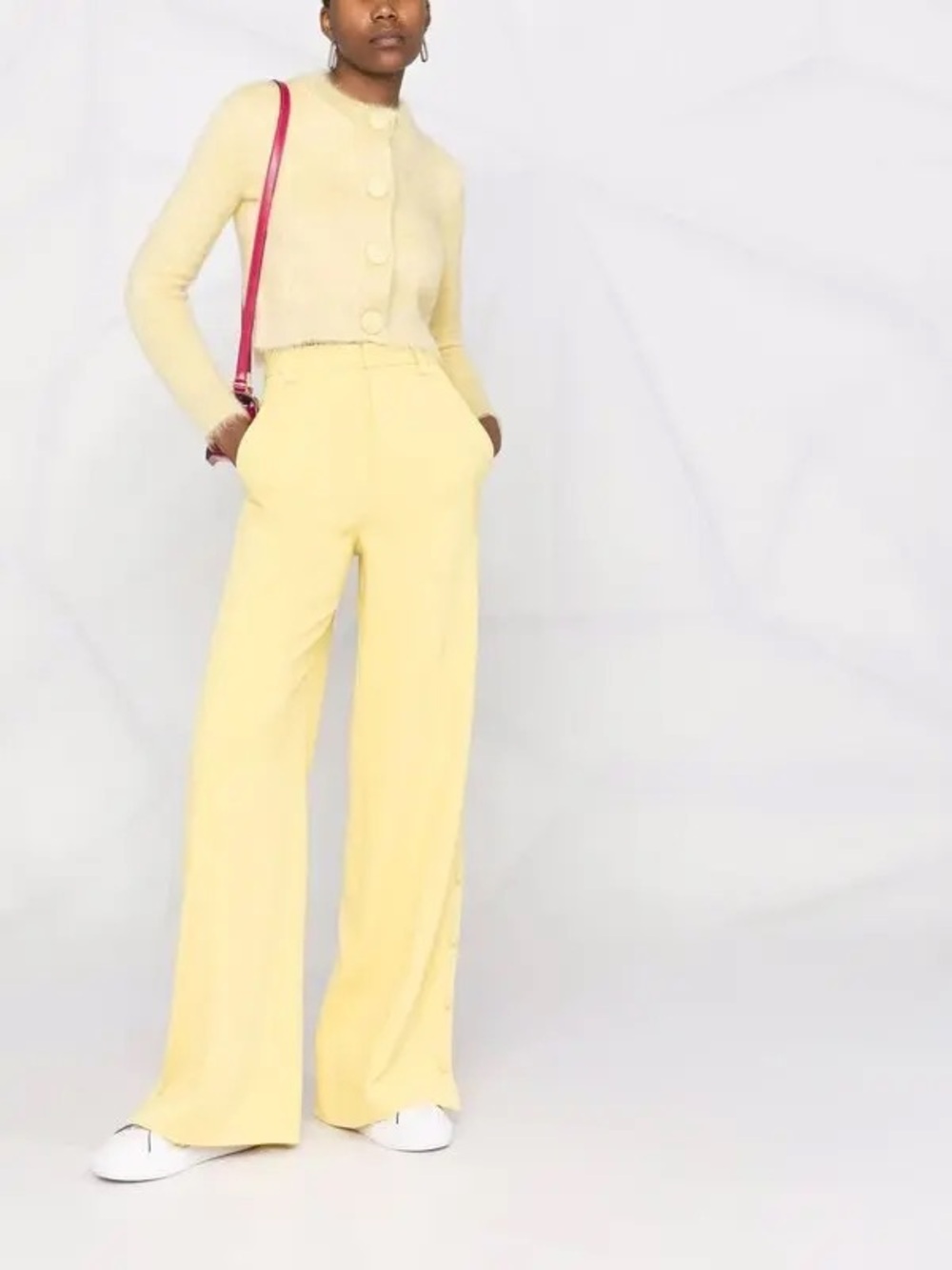 Red Valentino Tailored Wide Leg Trousers Pants Butter Yellow Snap Button Hem
